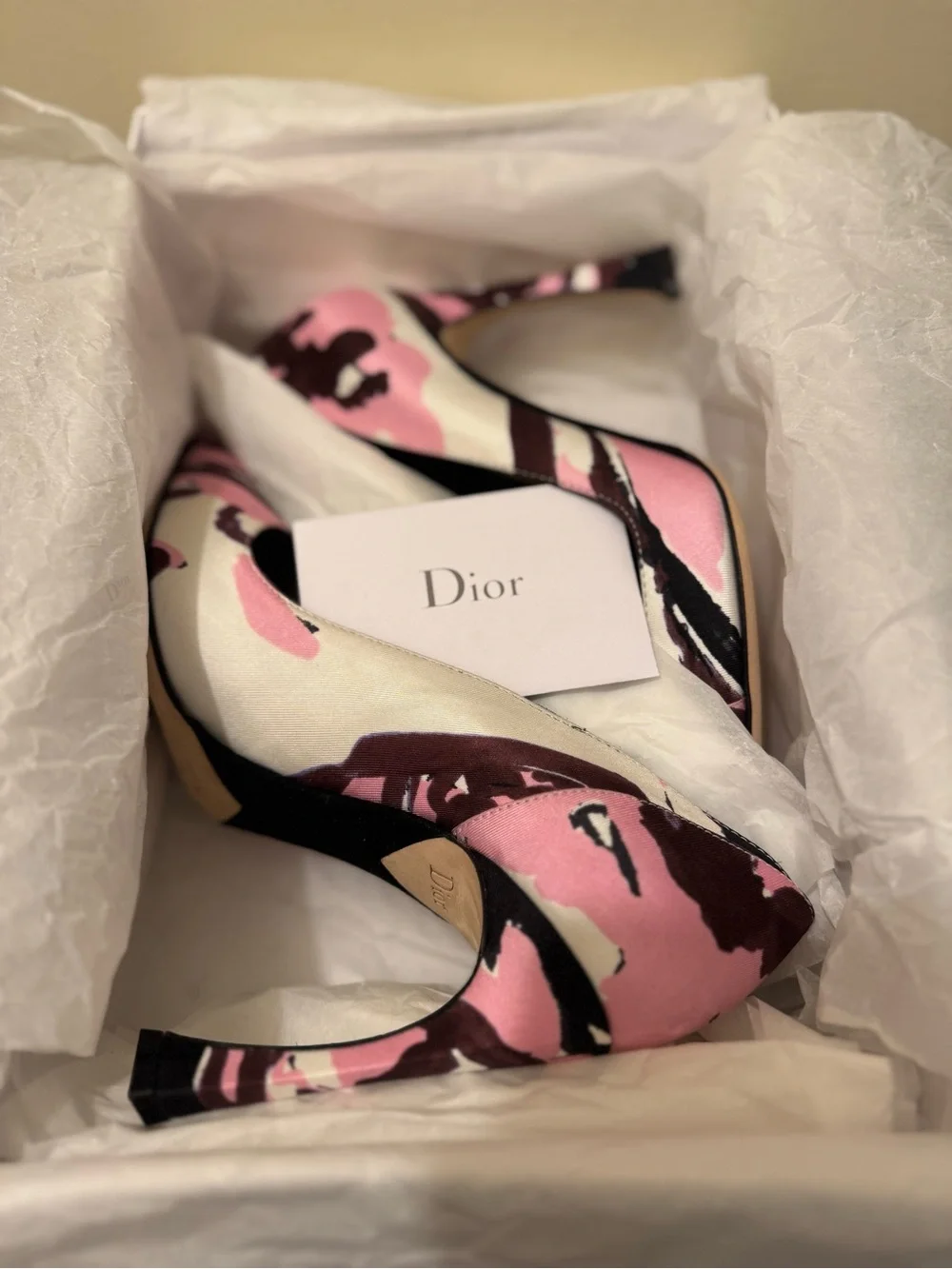 BNIB Christian Dior Songe Pink Burgundy Floral Satin Pumps Full Set Raf Simons